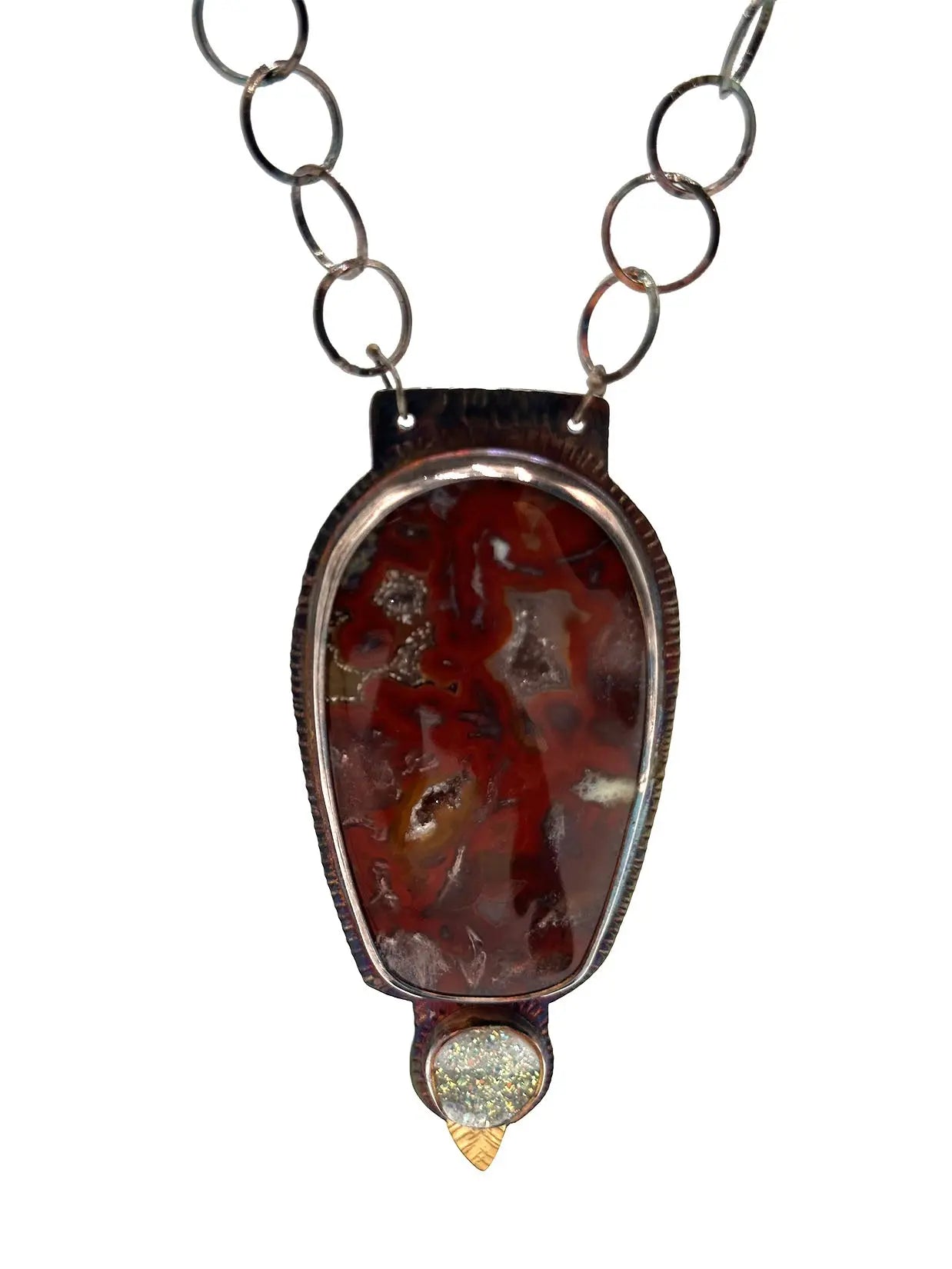 Nodular Laguna Agate, Titanium Plated Quartz & Druzy Pendant Necklace