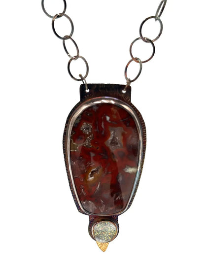 Nodular Laguna Agate, Titanium Plated Quartz & Druzy Pendant Necklace