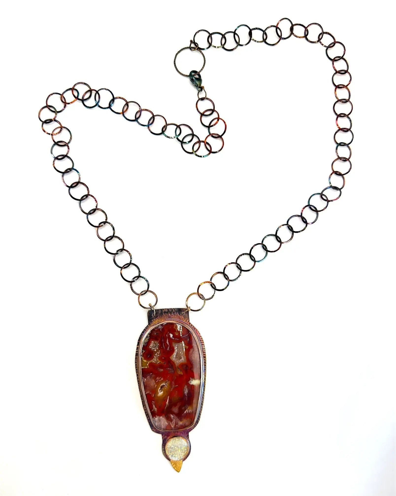 Nodular Laguna Agate, Titanium Plated Quartz & Druzy Pendant Necklace