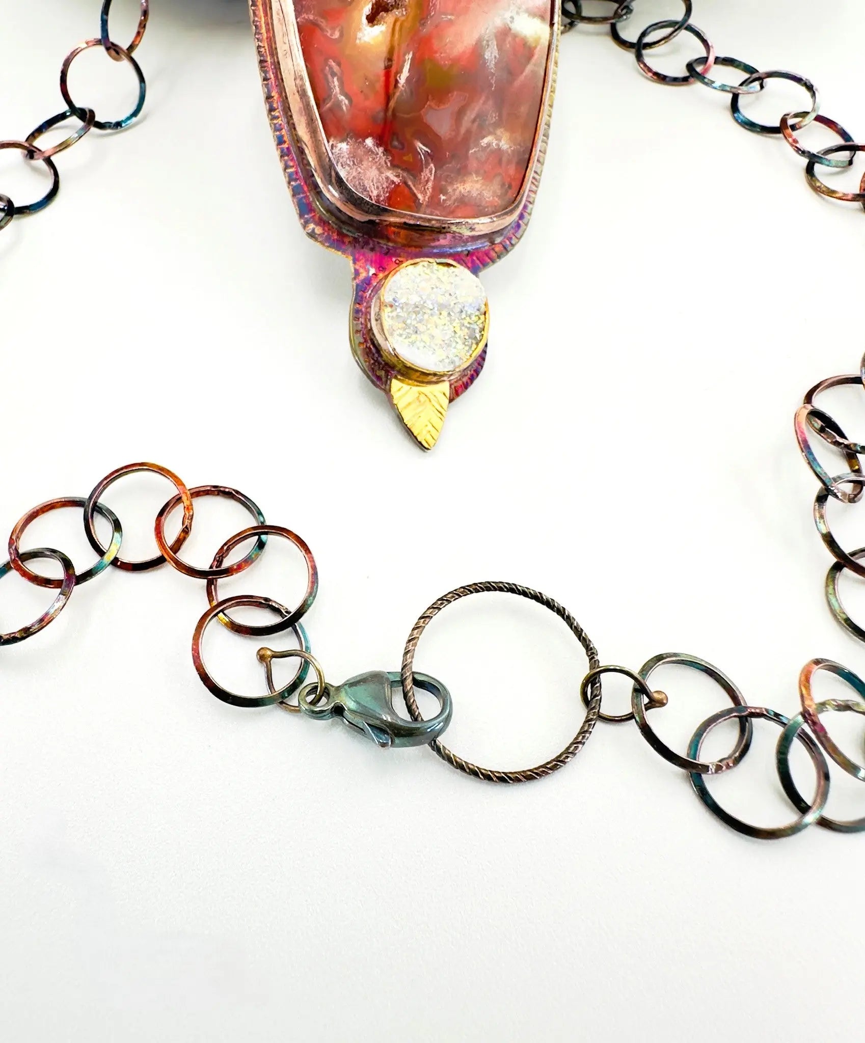 Nodular Laguna Agate, Titanium Plated Quartz & Druzy Pendant Necklace