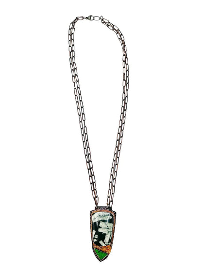 Chinese Writing Stone and Uvarovite Green Garnet Pendant Neclace