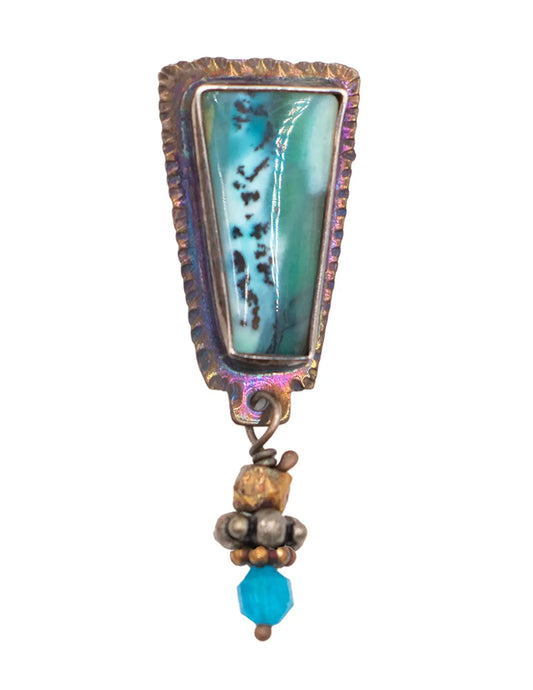 Triangular Blue Opal Petrified Wood Earrings