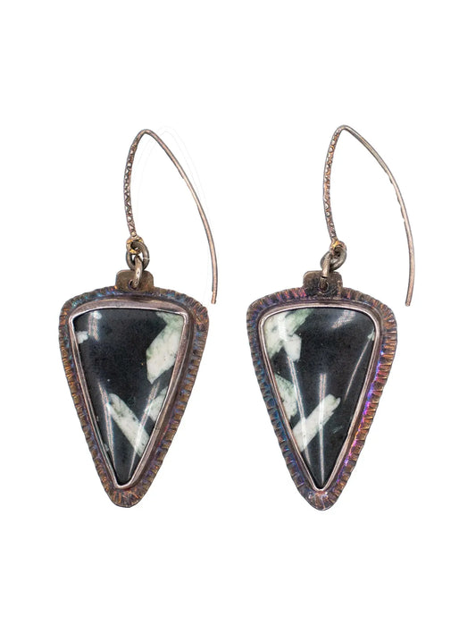Triangular Chinese Writing Stone Earrings