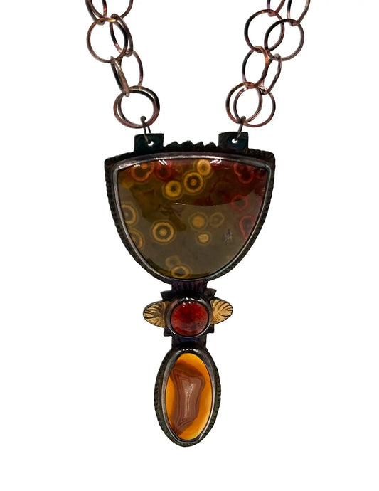 Ocean Jasper, Apple Coral, and Laguna Agate Pendant Necklace
