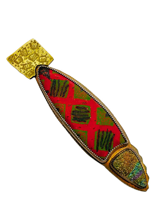Aurora Borealis Pyrite Druzy Brooch with Hand-Painted Enamel
