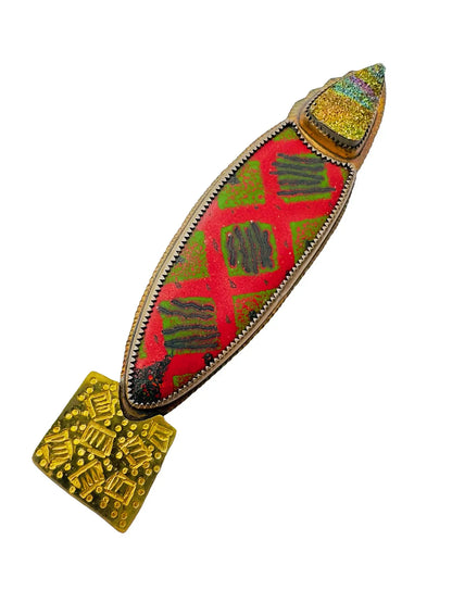 Aurora Borealis Pyrite Druzy Brooch with Hand-Painted Enamel
