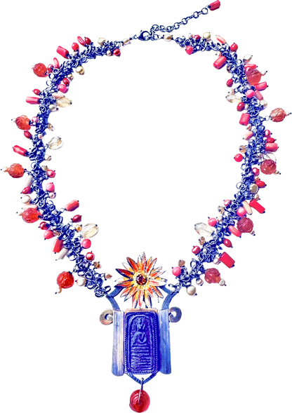 "Boushra" Antique Buddha Necklace with Coral & Citrine Beads