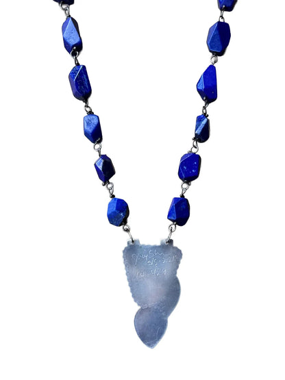 Opal Boulder, Druzy Agate & Lapis Lazuli Necklace in Silver & 22K Gold