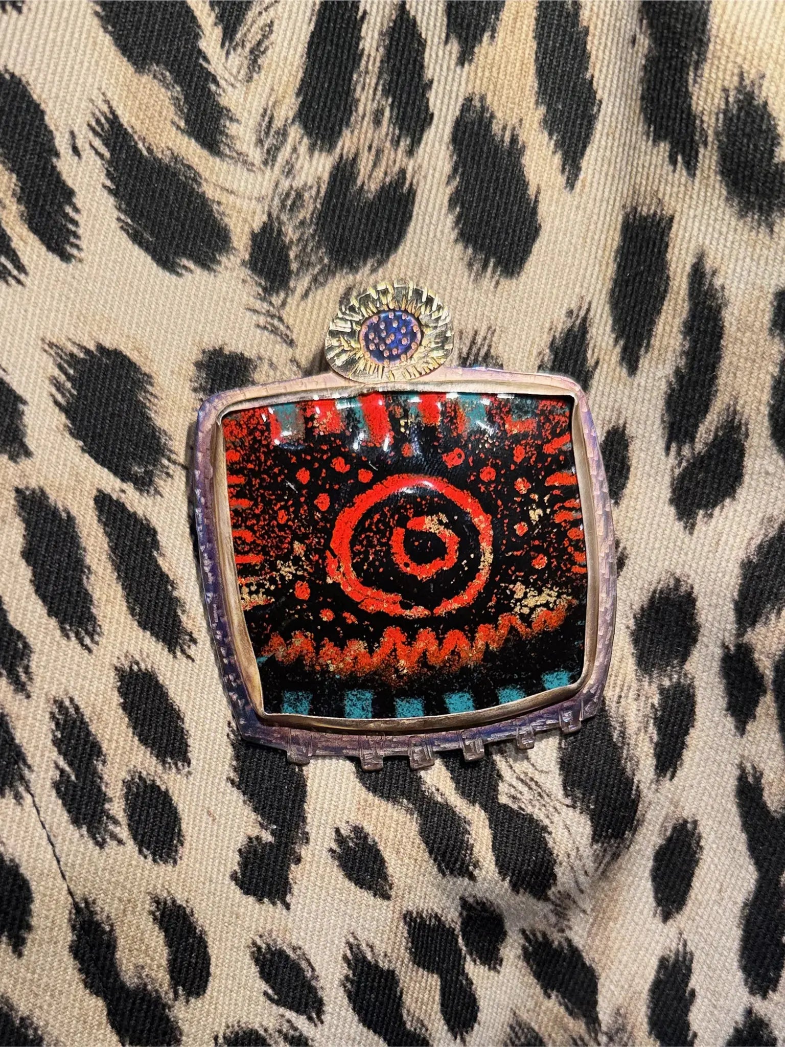 "Gilded Age" Handcrafted Enamel Brooch with Sterling Silver & Gold