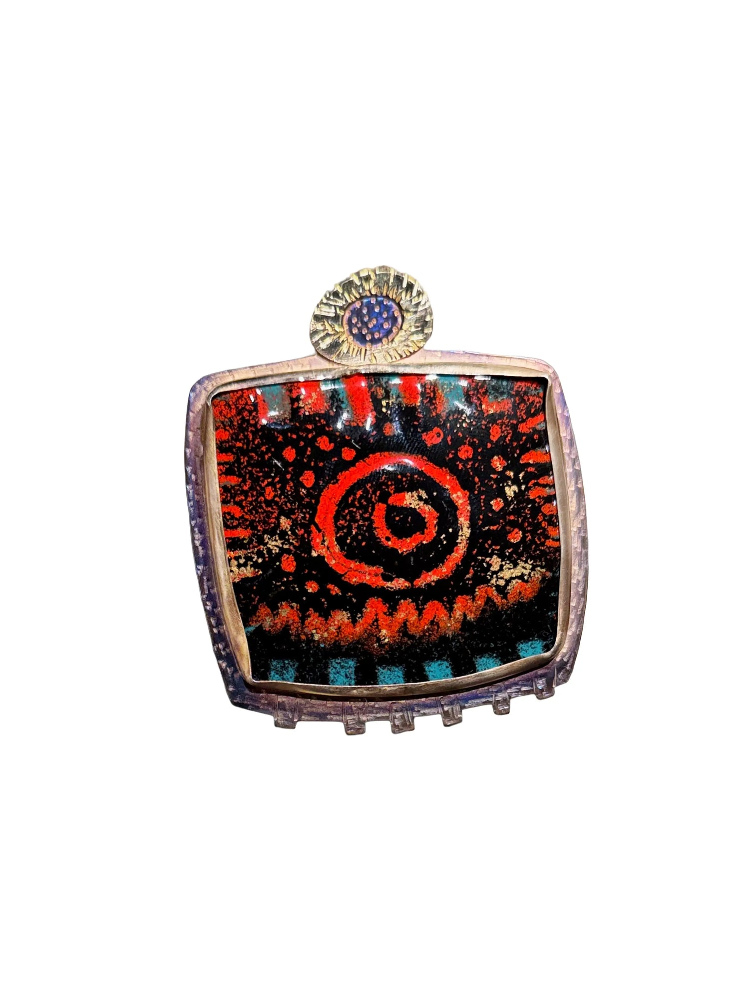 "Gilded Age" Handcrafted Enamel Brooch with Sterling Silver & Gold