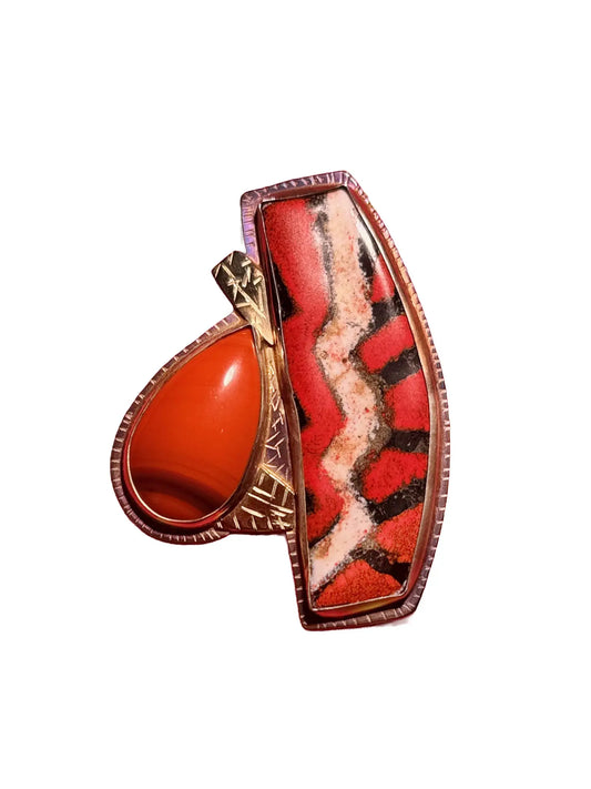"Rosa Rita" Brooch with Hand-Polished Stone, Silver & Gold