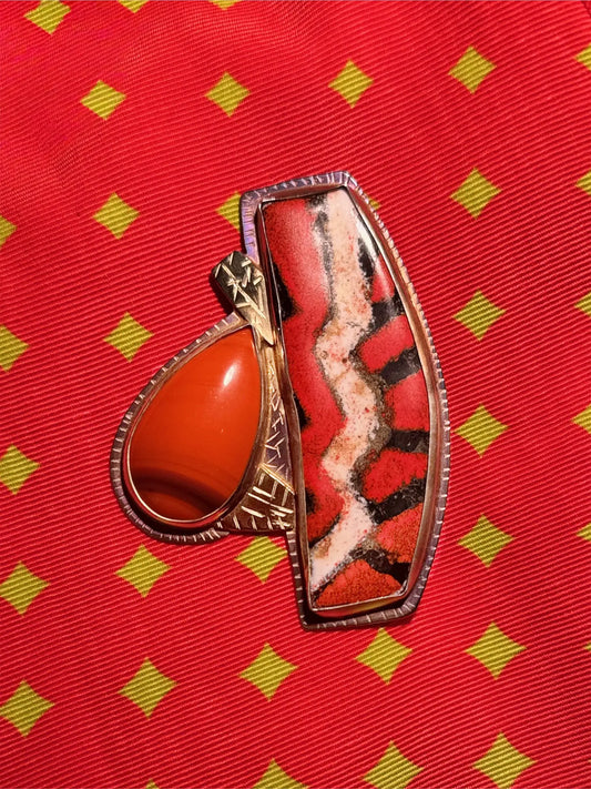 "Rosa Rita" Brooch with Hand-Polished Stone, Silver & Gold