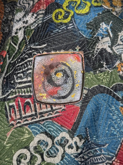 "Sacred Swirl" Contemporary Brooch with Enamel & 24K Gold Foil