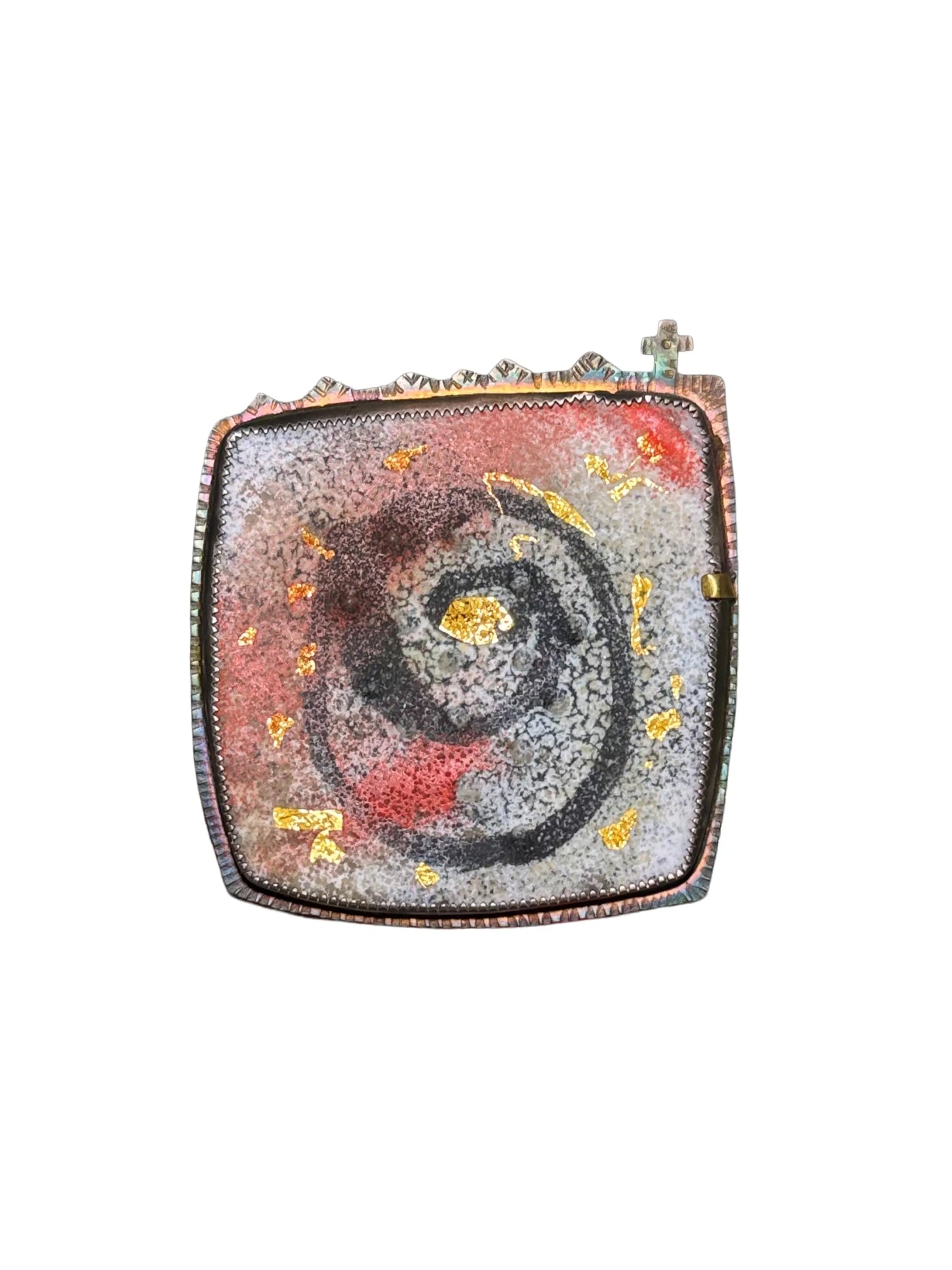 "Sacred Swirl" Contemporary Brooch with Enamel & 24K Gold Foil