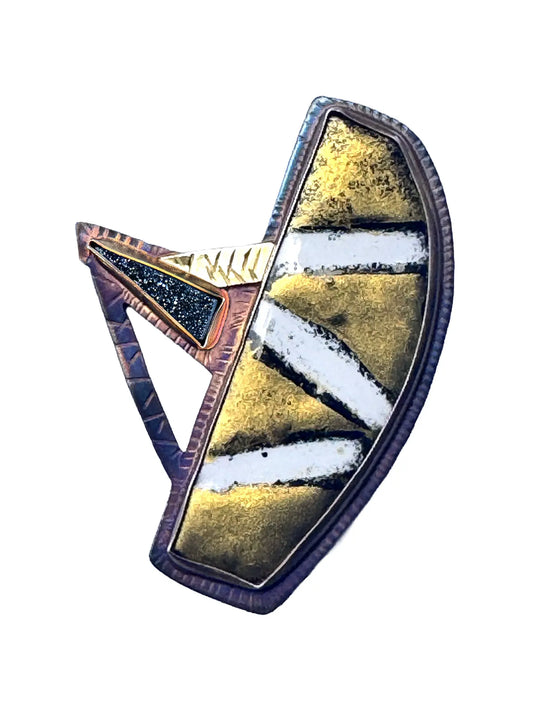 "Golden Odyssey" Brooch with Black Quartz Druzy, 18k Gold & Silver