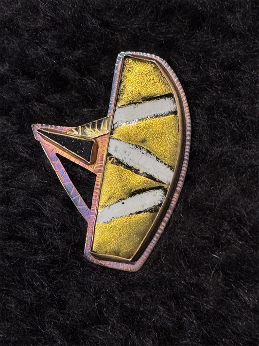 "Golden Odyssey" Brooch with Black Quartz Druzy, 18k Gold & Silver