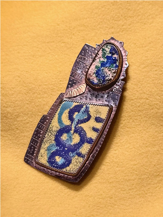 "Cobalt Crest" Brooch with Carnelian, Mookaite Jasper & Pearls