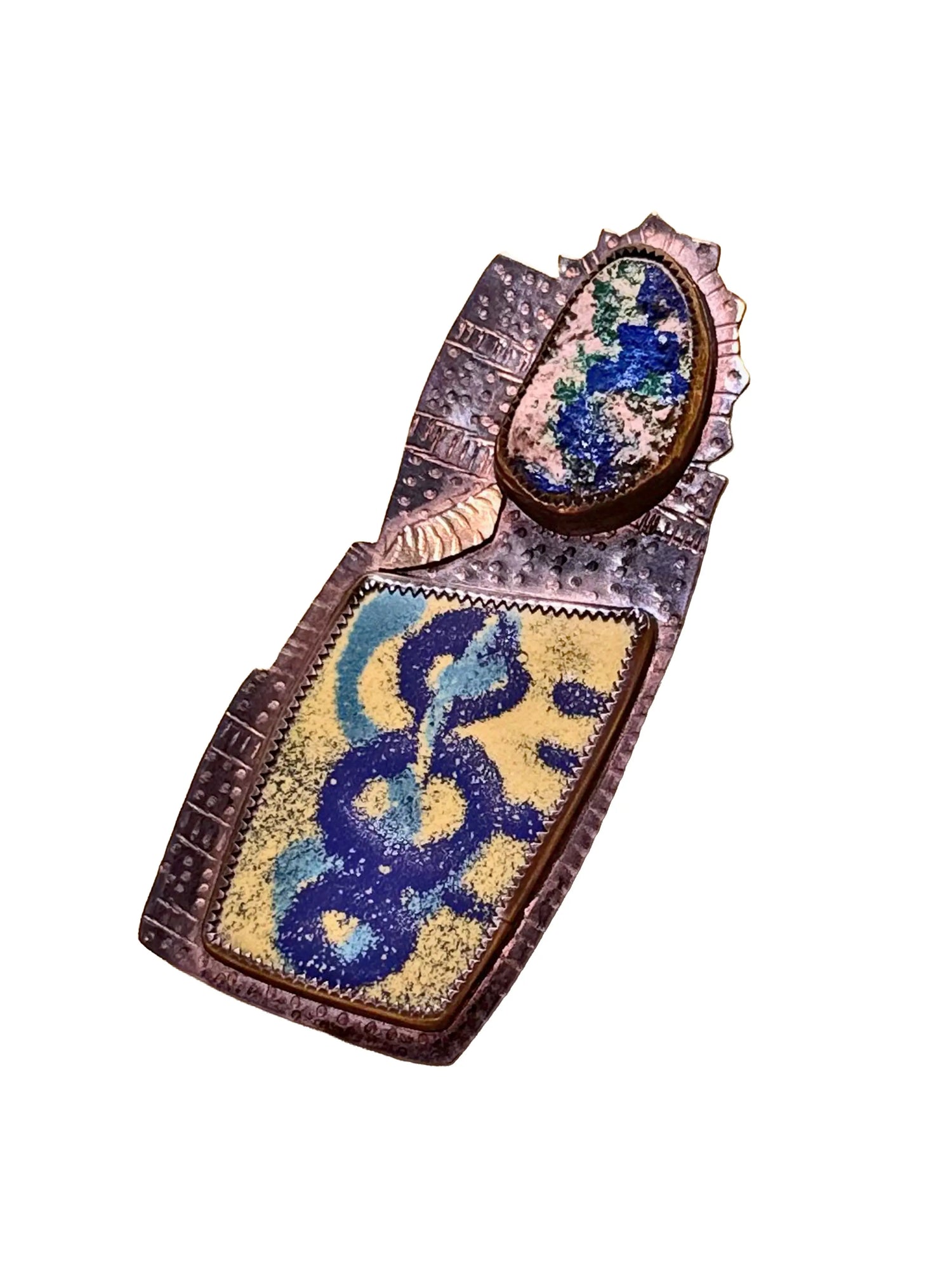 "Cobalt Crest" Brooch with Carnelian, Mookaite Jasper & Pearls