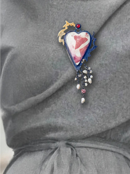 "Roseheart" Pendant with Carnelian, Mookaite Jasper & Pearls