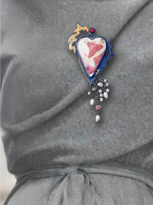 "Roseheart" Pendant with Carnelian, Mookaite Jasper & Pearls