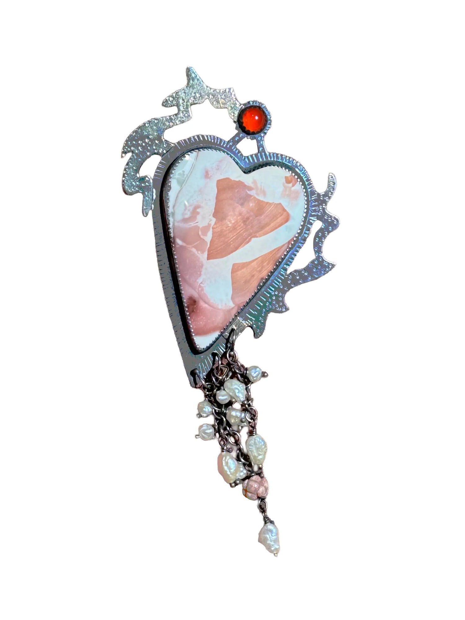 "Roseheart" Pendant with Carnelian, Mookaite Jasper & Pearls