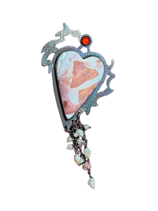 "Roseheart" Pendant with Carnelian, Mookaite Jasper & Pearls