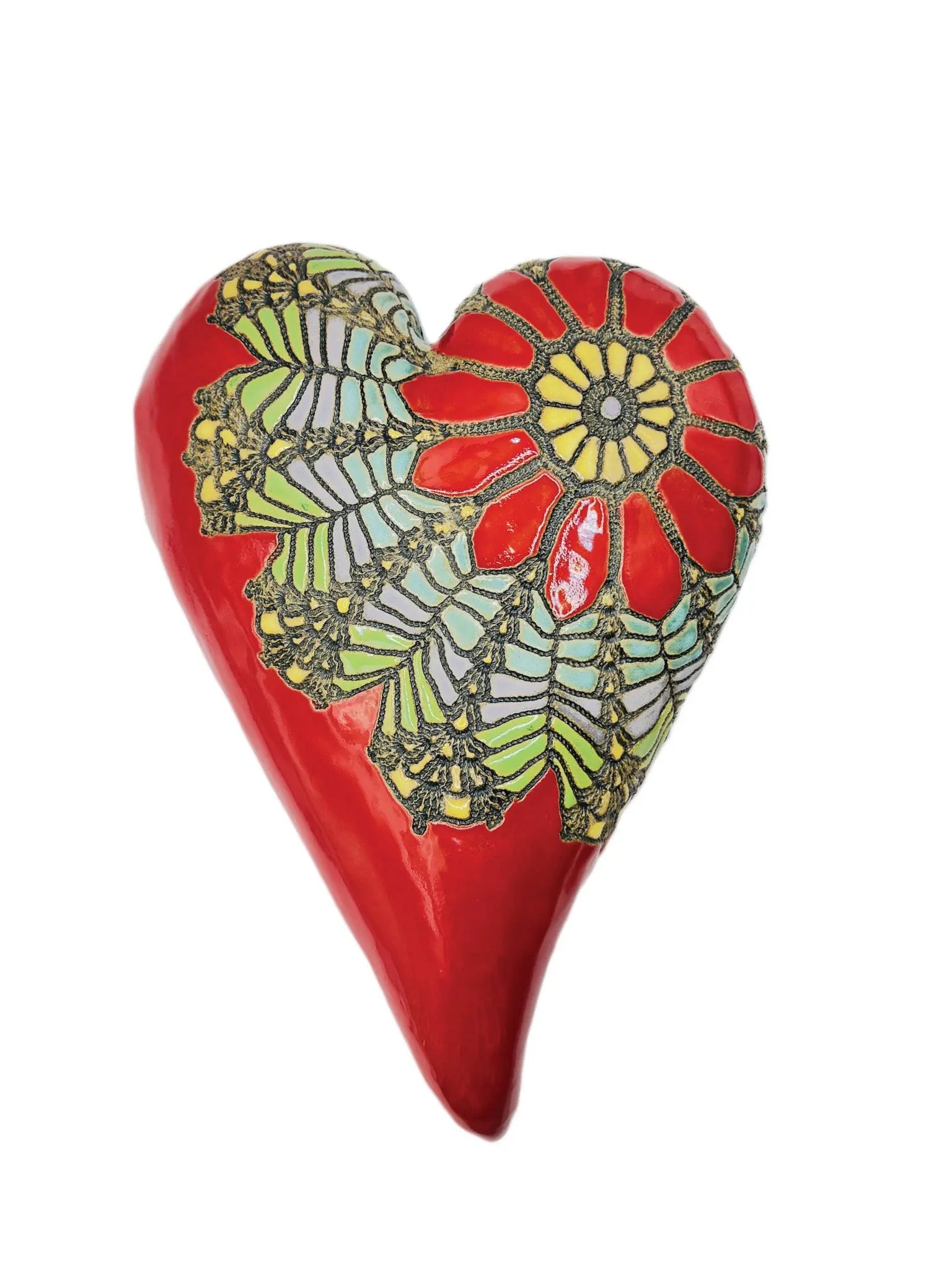 Red Daisy Ceramic Heart