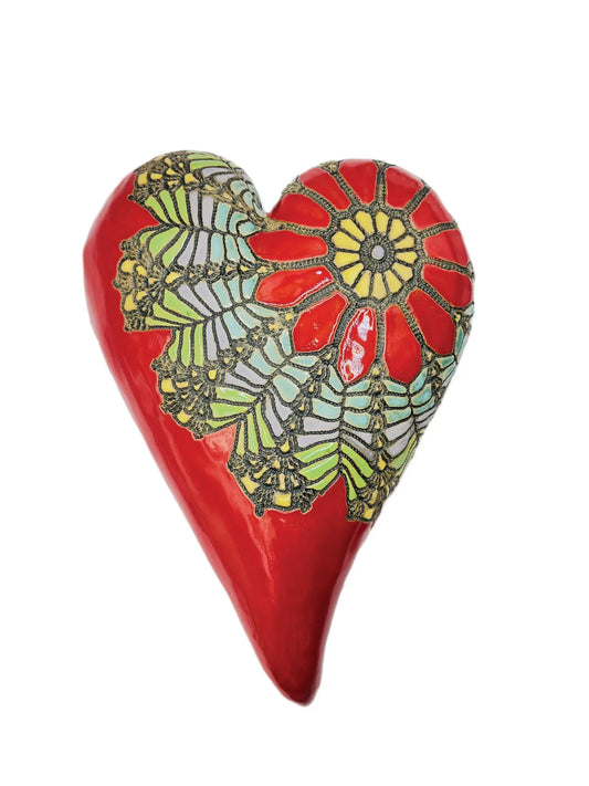 Red Daisy Ceramic Heart