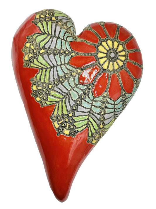 Red Daisy Ceramic Heart