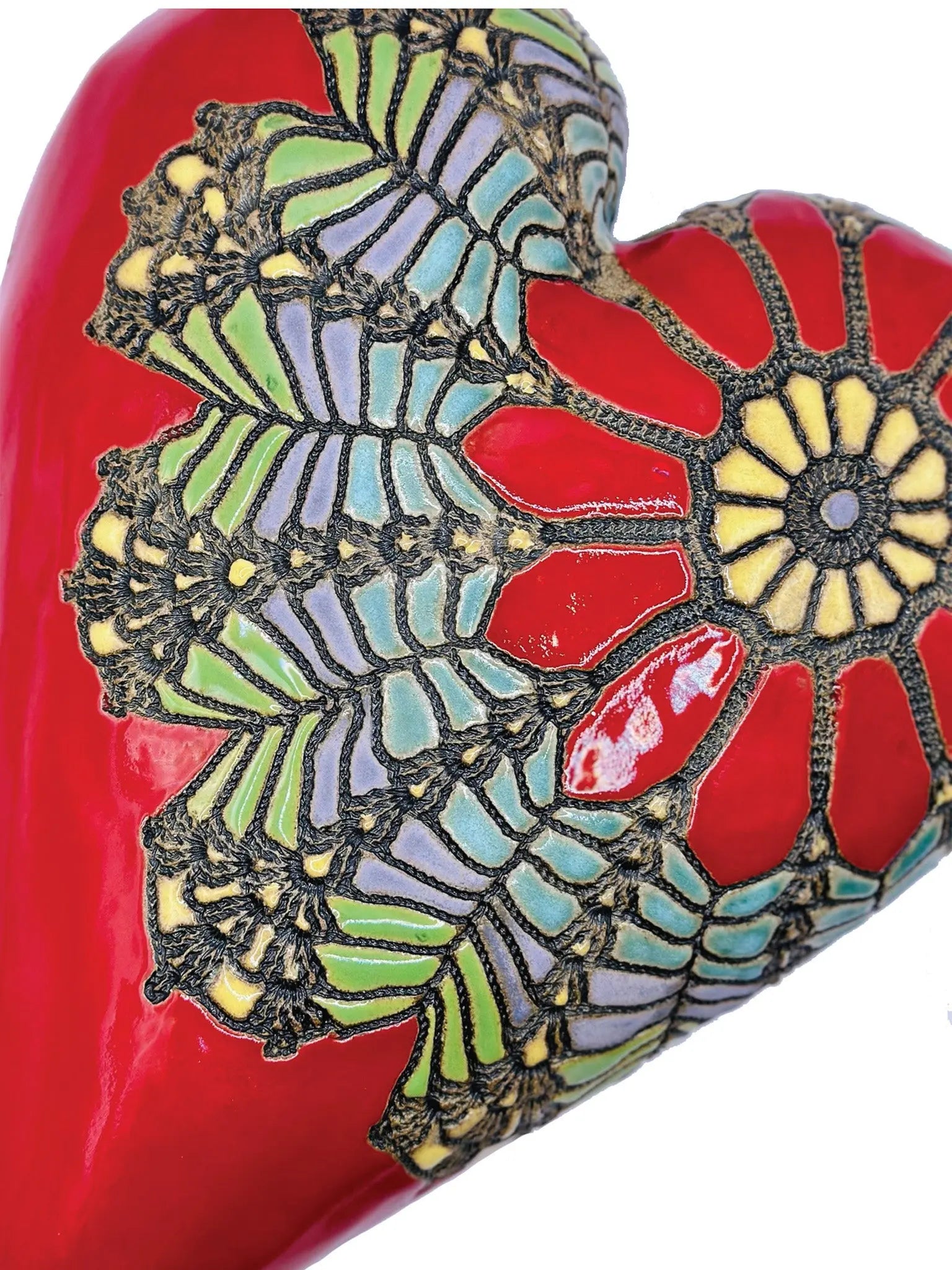 Red Daisy Ceramic Heart