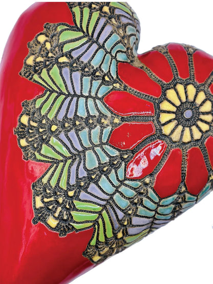 Red Daisy Ceramic Heart