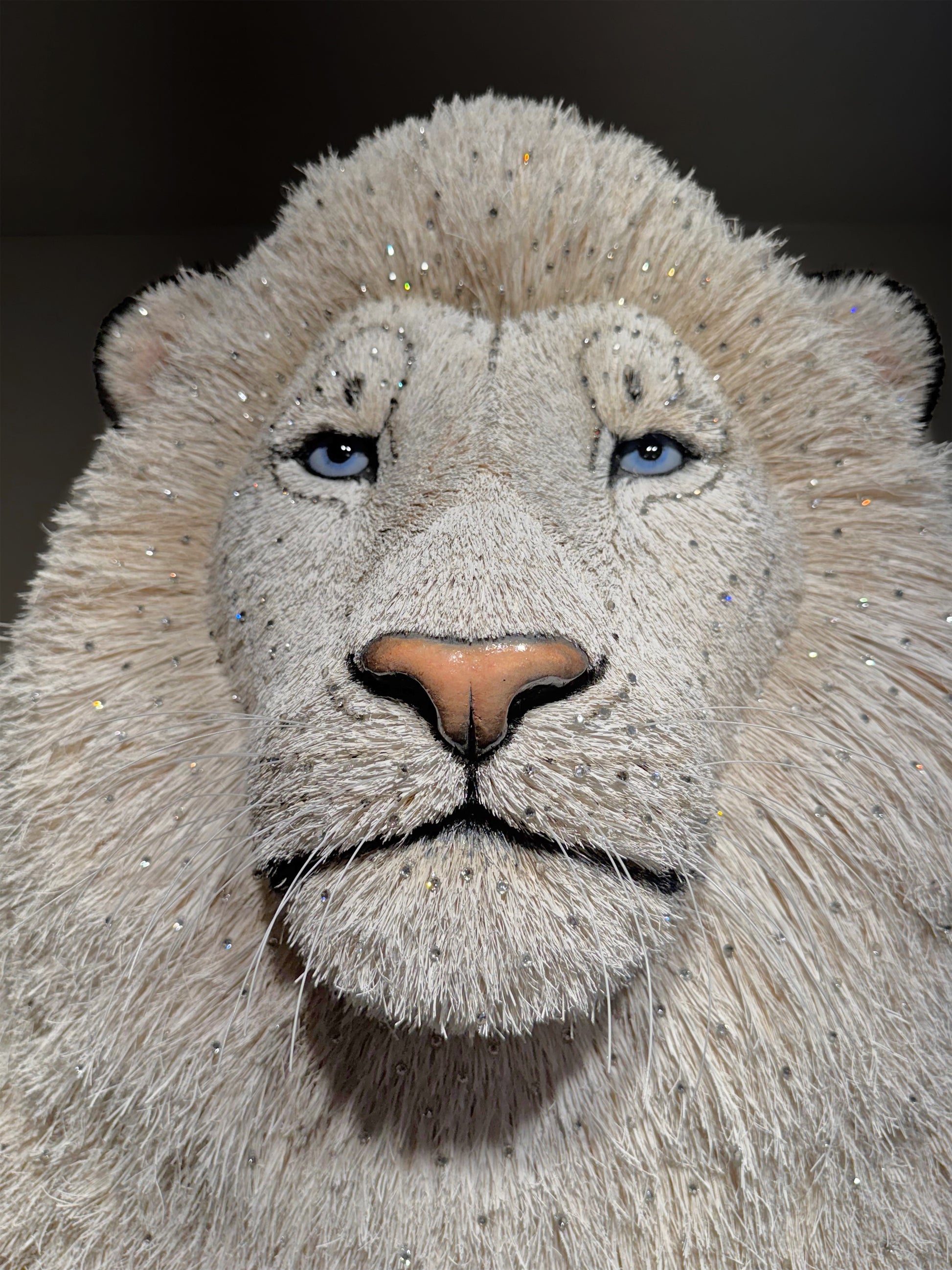White Lion Head Sculpture With Swarovski Crystals