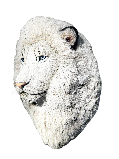 White Lion Head Sculpture With Swarovski Crystals