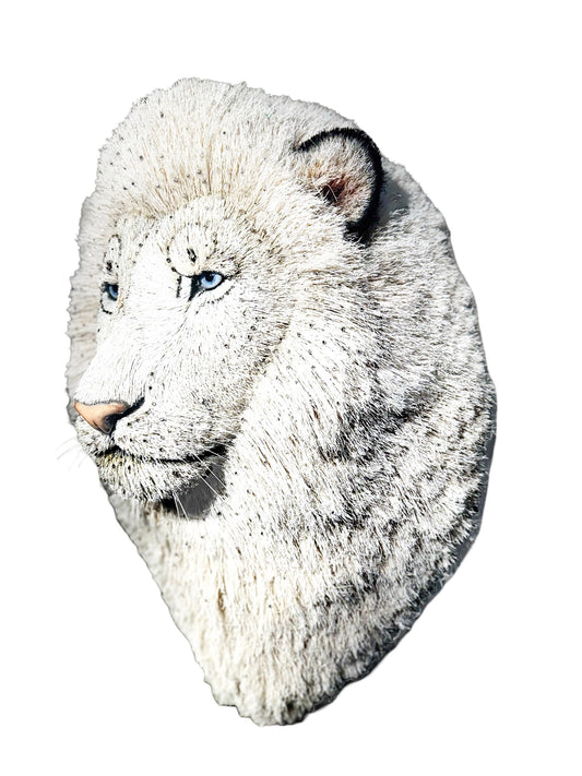 White Lion Head Sculpture With Swarovski Crystals