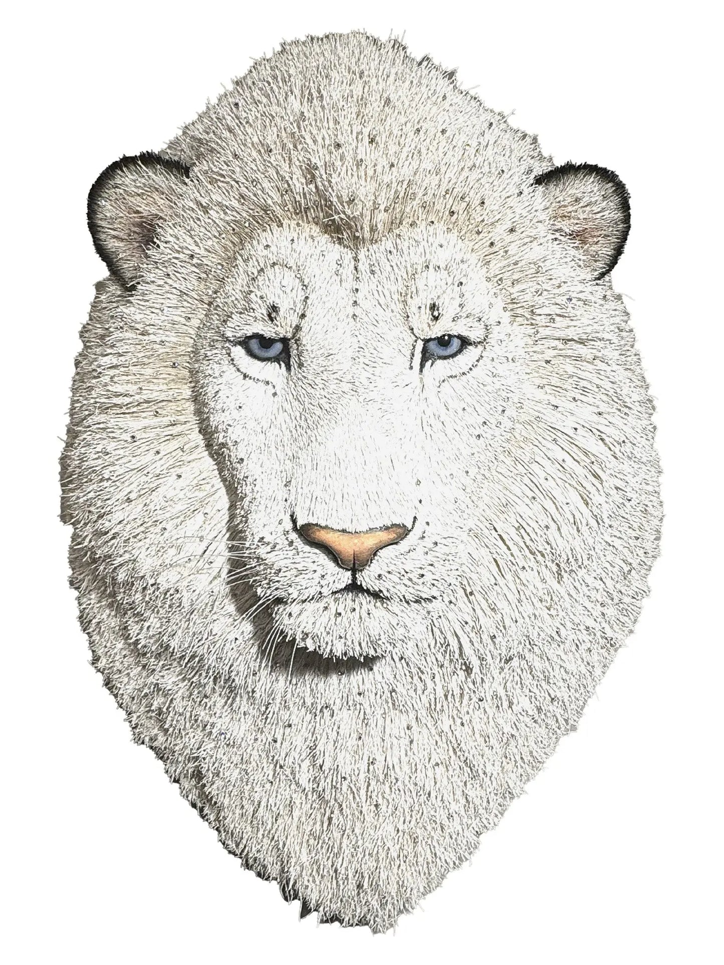 White Lion Head Sculpture With Swarovski Crystals