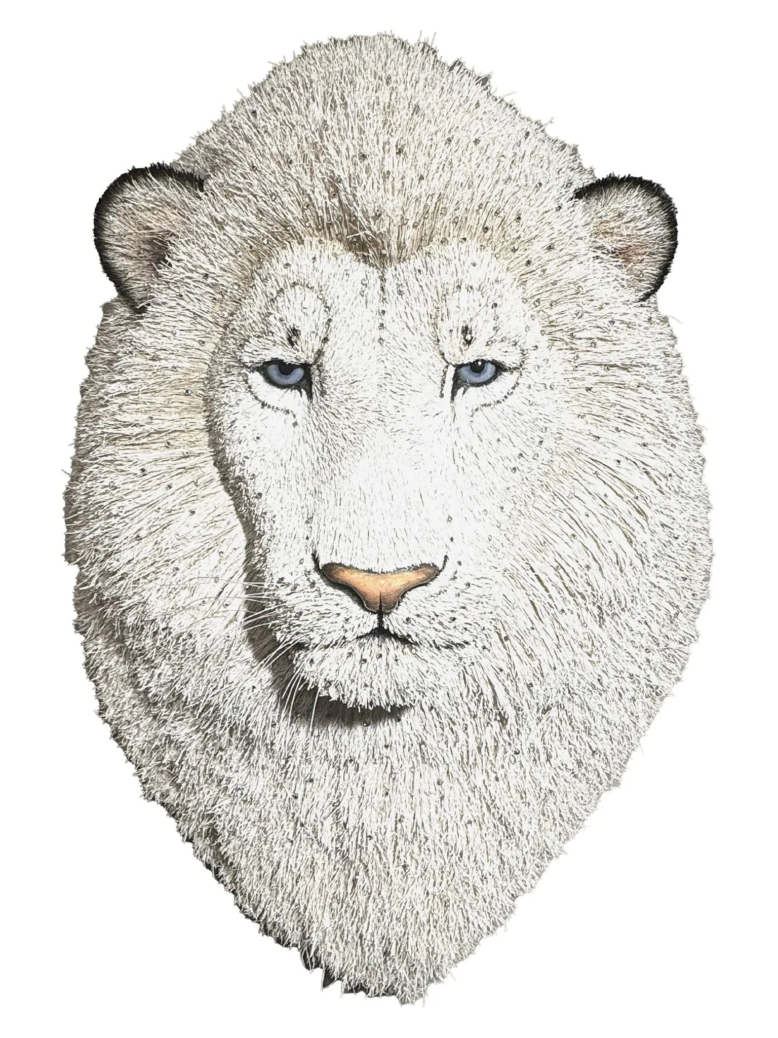 White Lion Head Sculpture With Swarovski Crystals