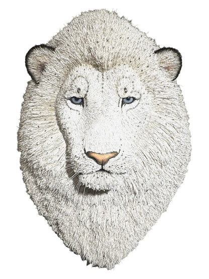 White Lion Head Sculpture With Swarovski Crystals