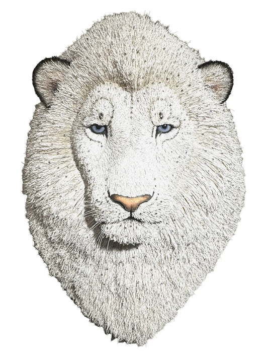 White Lion Head Sculpture With Swarovski Crystals