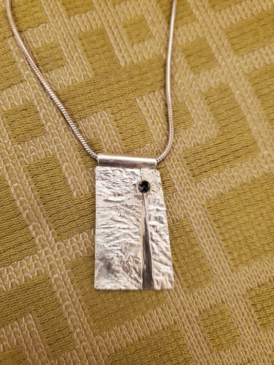 Silver Pendant Necklace with Blue Sapphire