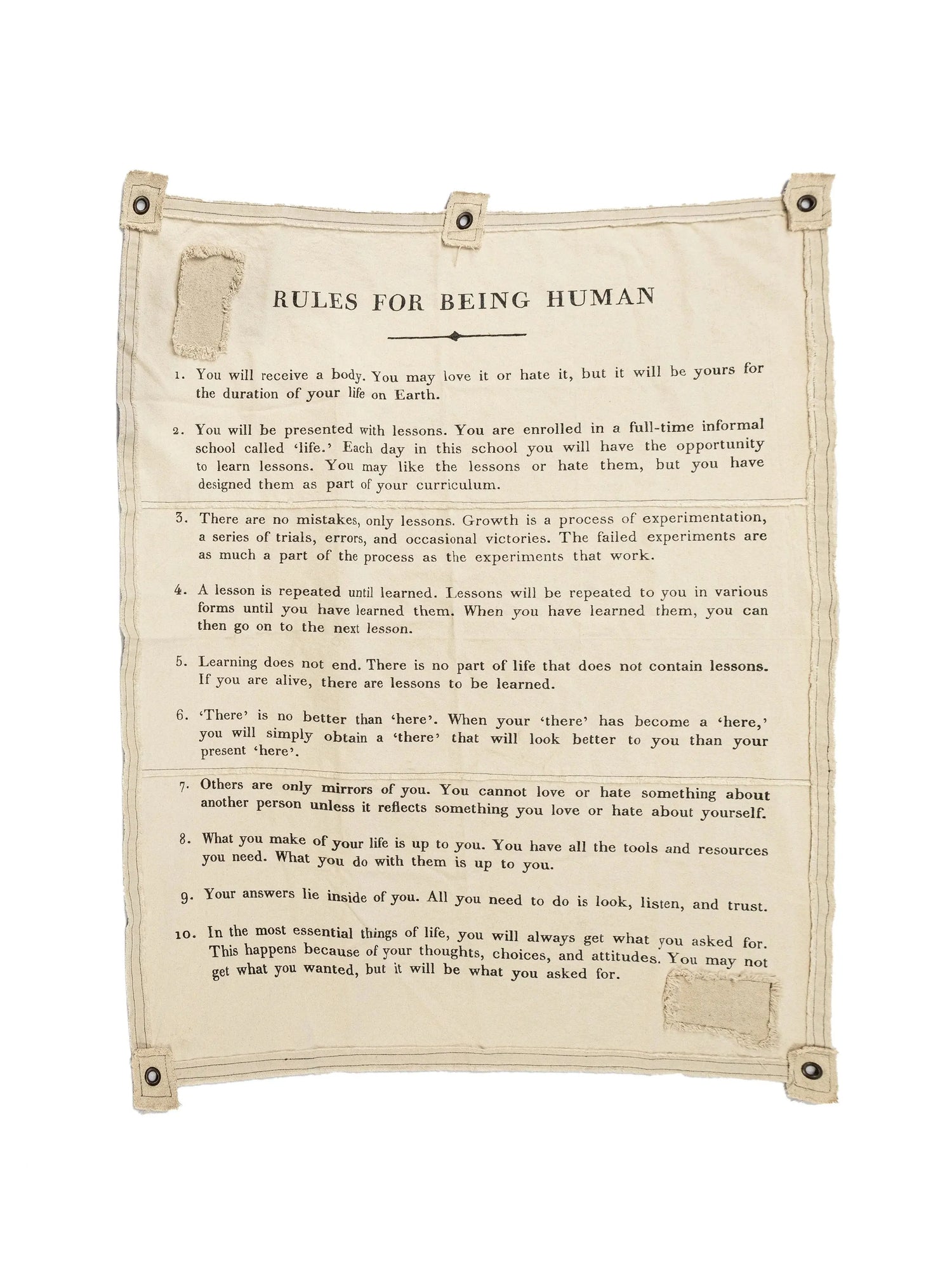 Canvas Wall Tarp – 10 Rules for Being Human