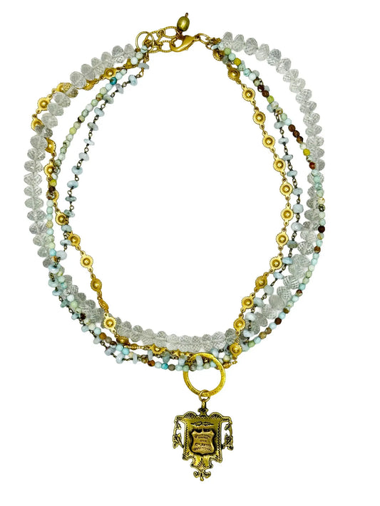 Multi Strand Aquamarine & Gems Necklace
