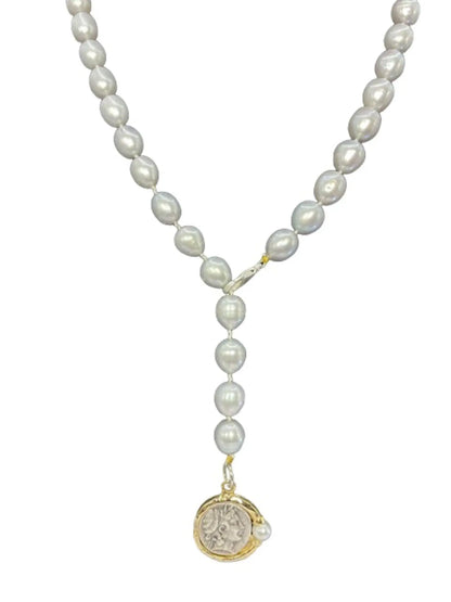 Grey Pearl Long Lariat Necklace