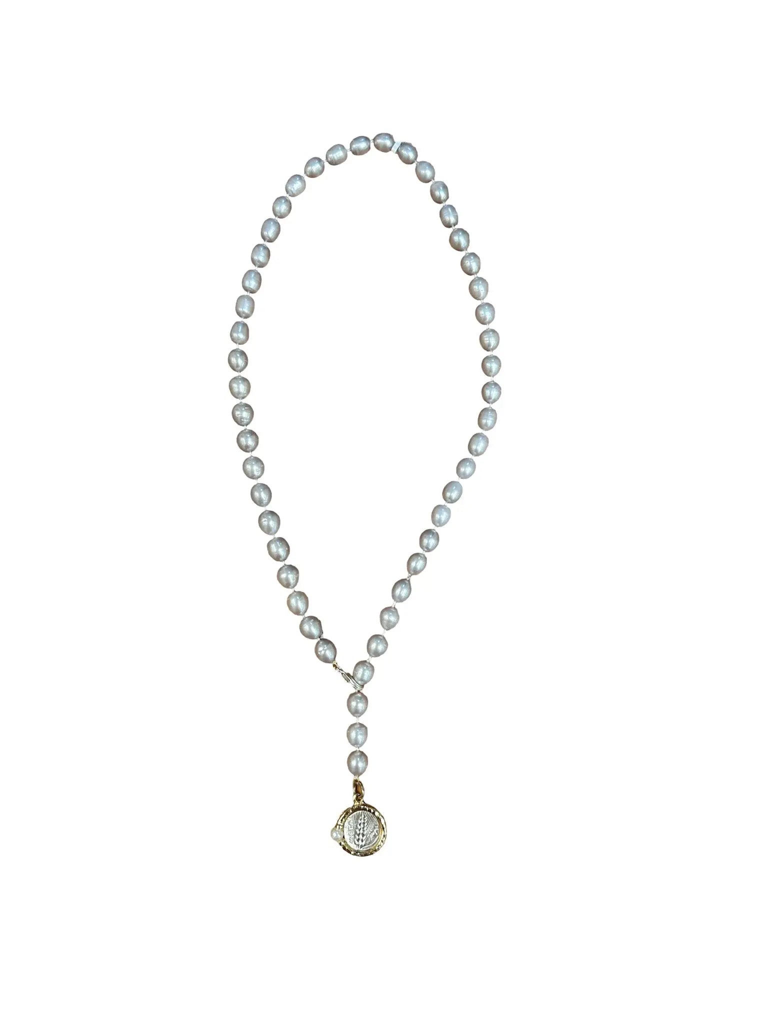 Grey Pearl Long Lariat Necklace