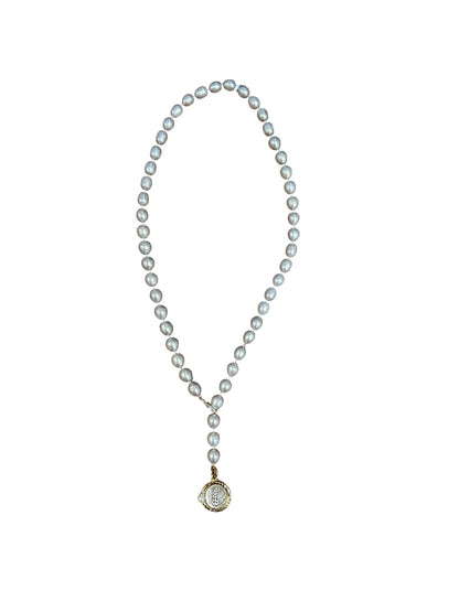 Grey Pearl Long Lariat Necklace