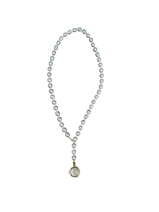 Grey Pearl Long Lariat Necklace