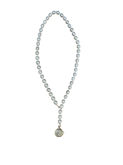 Grey Pearl Long Lariat Necklace