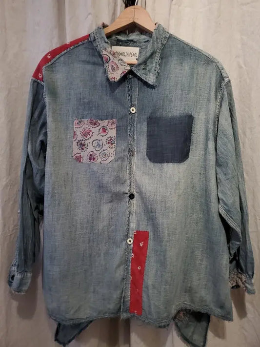 Top 596 Ceremony American Indian Embroidered Top - Washed Indigo