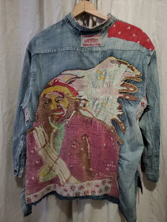 Top 596 Ceremony American Indian Embroidered Top - Washed Indigo