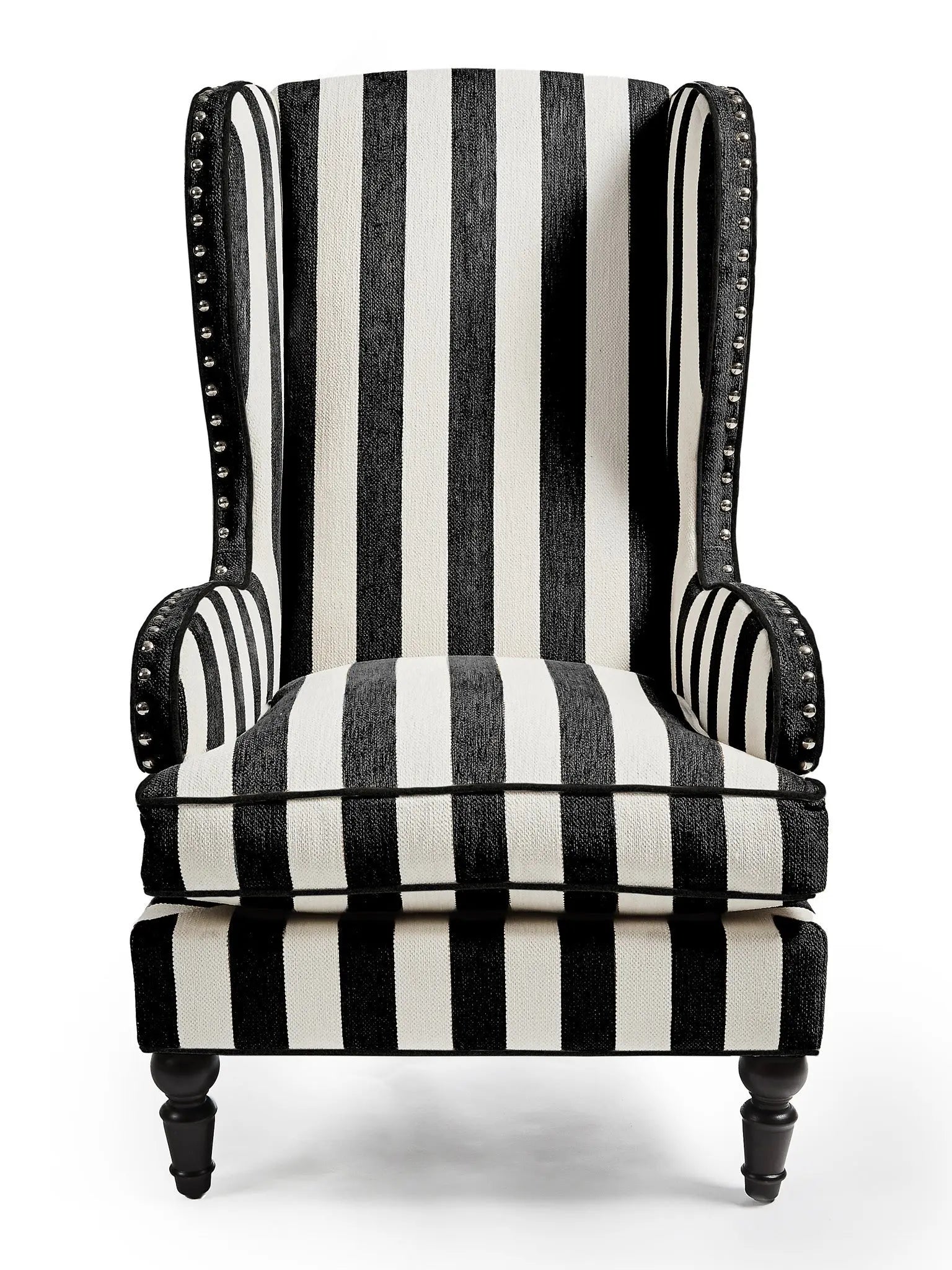 Marquee Black Stripe Chenille Wing Chair