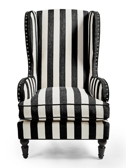 Marquee Black Stripe Chenille Wing Chair